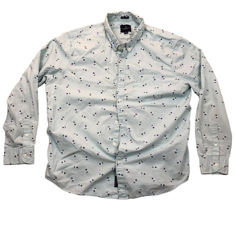 American Eagle Outfitters Mens Shirt XXL Long Sleeve Pineapple Button Up Blue